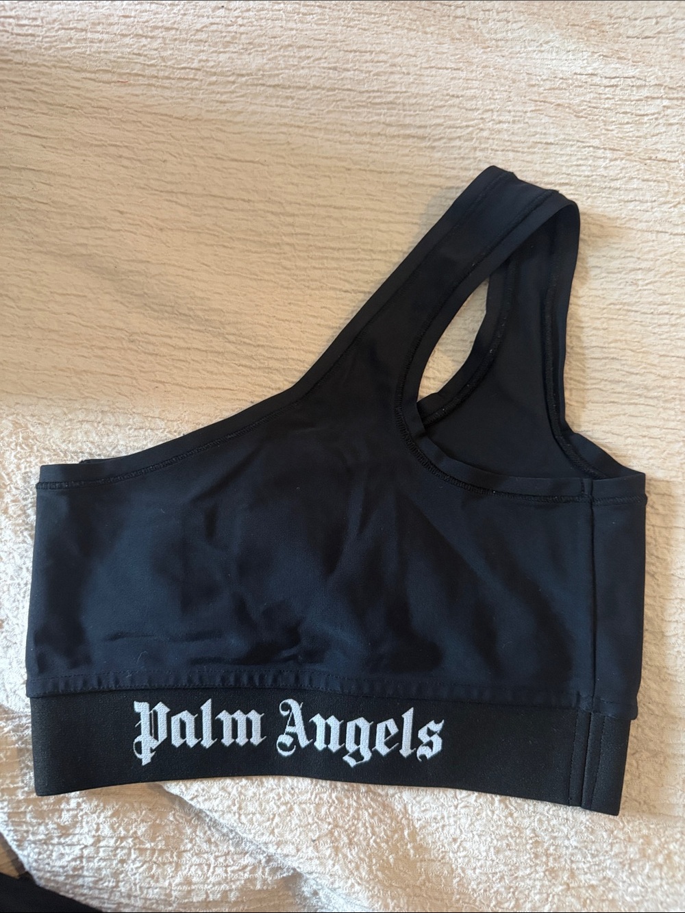 Palm Angels Black Asymmetric One-Shoulder Bra with Logo Band